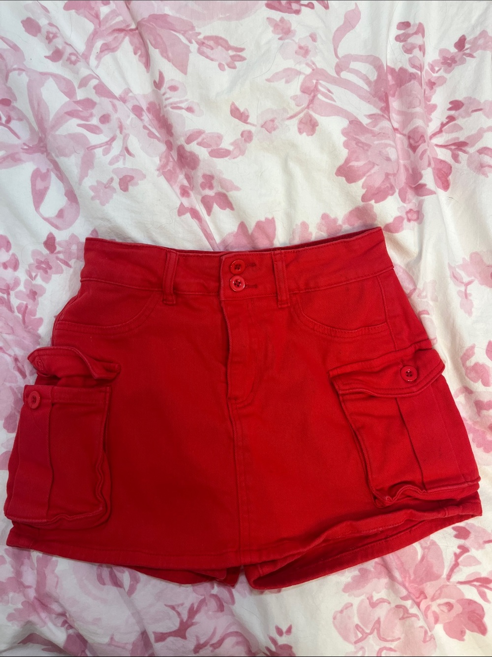 Amazon Red Cargo Pocket Mini Skirt